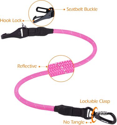 Автомобільний поводок для собак PetBonus: безпечний ремінь для собак, поводок-переноска для авто, надійні карабіни для малих, середніх та великих собак (рожевий)