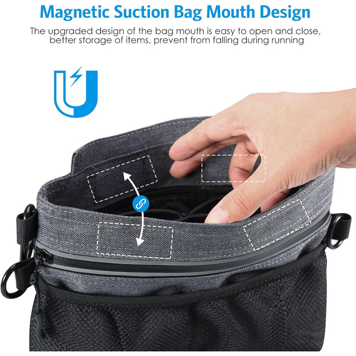 Футляр для ласощів для собак Brifit з магнітною застібкою, практичний мішок для корму для собак, тренування та прогулянки, багатофункціональний мішок для ласощів для собак з винімною внутрішньою кишеню | Диспенсер для відходів сірого кольору