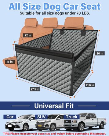 Автомобільний сидіння для собак великих порід, подовжувач заднього сидіння, складаний, водовідштовхувальне оксфордське полотно, неслизьке дно, захист по периметру, міцна підтримка, сірий
