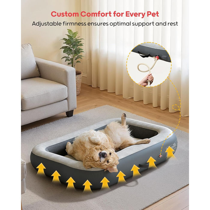 Надувне ліжко для собак QPAU з бортиками, миється, для подорожей, кемпінгу та дому, водонепроникне, з насосом та сумкою, для маленьких, середніх та великих собак (M)