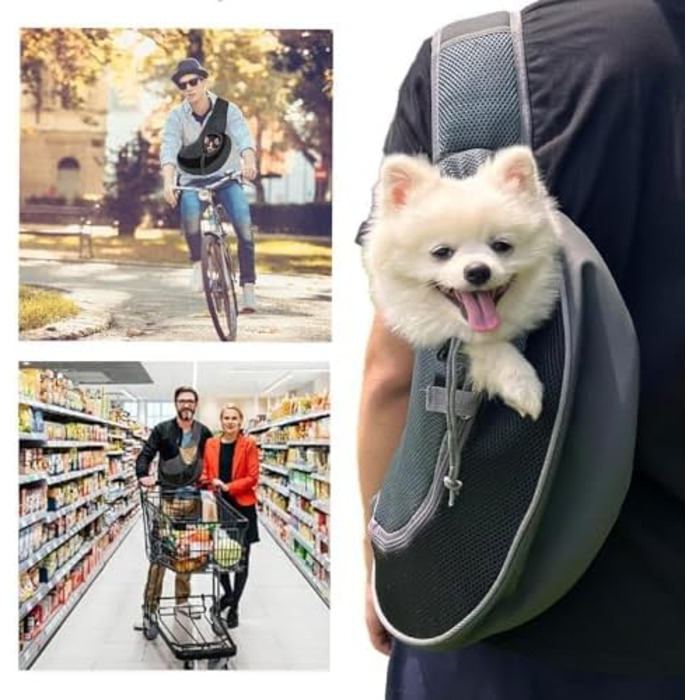 Сумка-переноска для собак та котів, сіра, з регульованим ремінцем