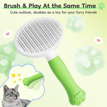 Щітка для котів та собак з самоочищенням, милий ручка-кіготь, видаляє шерсть, підходить для короткого та довгого волосся, зелена, універсальний розмір
