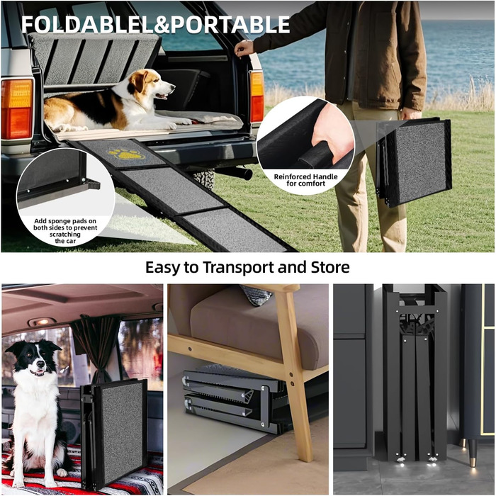 Рампа для собак Hunderampe Auto Klappbar: складана, 170 см, з антиковзким покриттям для собак маленьких, середніх та великих порід. Підходить для авто, SUV, вантажівок, диванів та ліжок