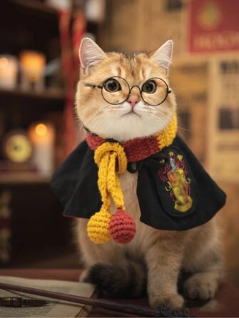 Костюм для собак та котів з окулярами та краваткою, Cosplay, розмір M (Грифіндор)