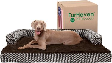 Ліжко для собак Furhaven XXL з ортопедичною пам’ятною піною, диван-подушка, плюшева, знімний і праний чохол, коричневе, Джамбо Плюс