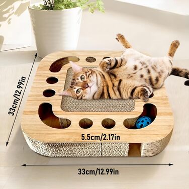 Кігтеточка для котів AUSYIWI з гофрокартону, 33x33x5,5 см - велика та маленька, з аксесуарами та іграшками