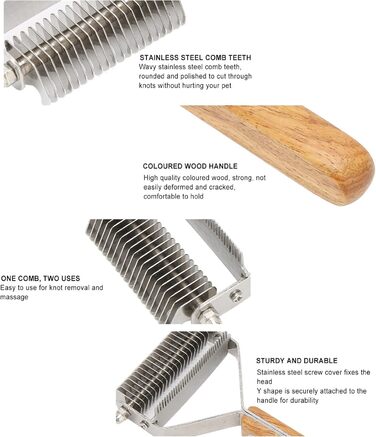 Професійна щітка для грумінгу домашніх тварин Fellpflegebürste: двостороння щітка для собак та котів з дерев'яною ручкою, самоочищувана