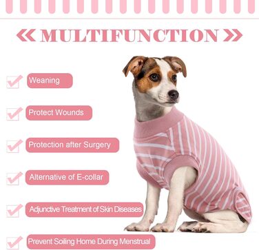 Одяг для собак після кастрації - Медичний боді для собак, альтернатива комірчику, для маленьких, середніх та великих собак, дихаючий, рожевий в смужку, розмір L