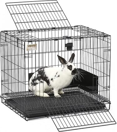 Клітка для кроликів MidWest Wabbitat 151, складна, 64 см, з пластиковим піддоном і металевим дном, чорна