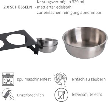 Підставка для корму PETLINUS для котів, піднята годівниця, ергономічна миска для котів, миска для котів з нержавіючої сталі та металу, годівниця для котів та маленьких собак (Чорний - Нахилена)