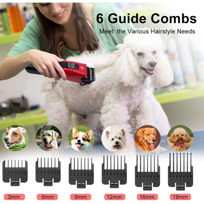 Професійна машинка для стрижки собак Hatteker: електрична, бездротова, з підсвічуванням, 7500 RPM