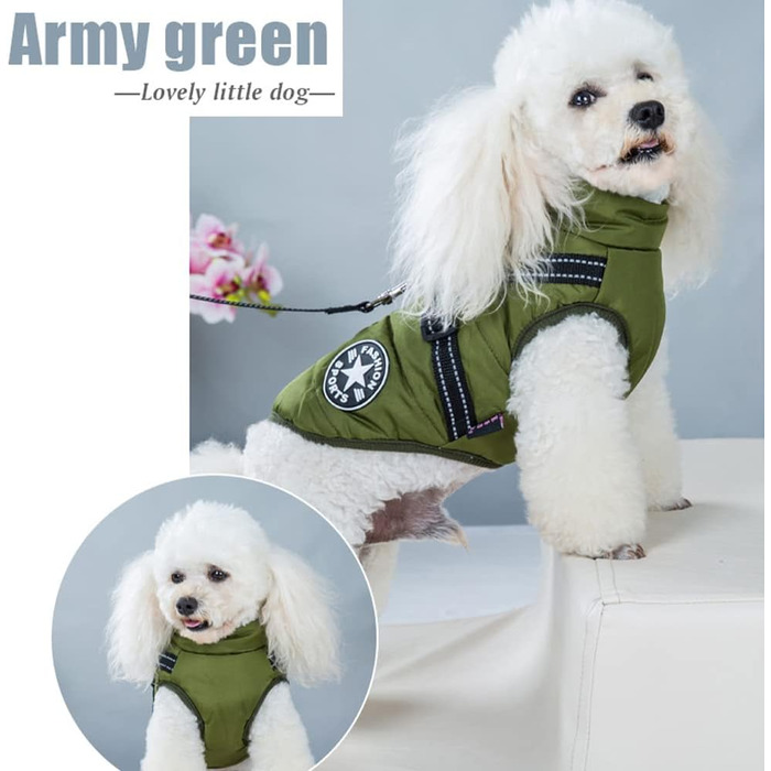 Тепла водонепроникна жилетка для собак з повідком, зима, 9 кольорів (зелений L)