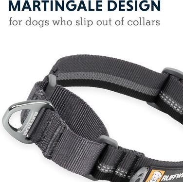 Регульований нашийник RUFFWEAR Web Reaction Martingale з алюмінієвим V-кільцем, світловідбиваючий, для собак, базальтово-сірий, 28-36 см