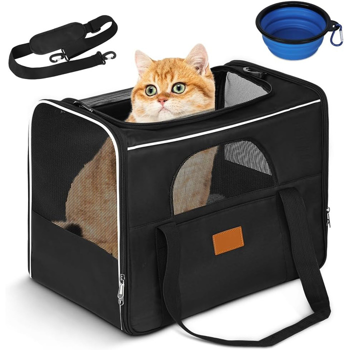 Транспортна сумка для котів Alaoo, переноска для котів та собак, чорна, до 7 кг