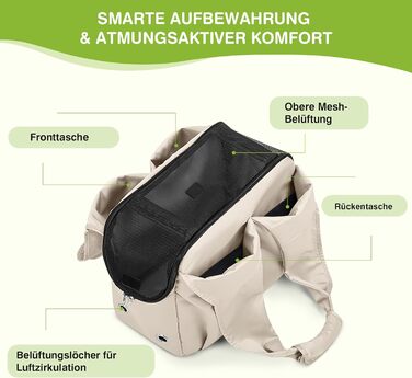 Сумка-переноска для собак та котів ALLSOPETS, легка, дихаюча, зручна для подорожей, відпочинку на природі та кемпінгу (крем-бежевий)