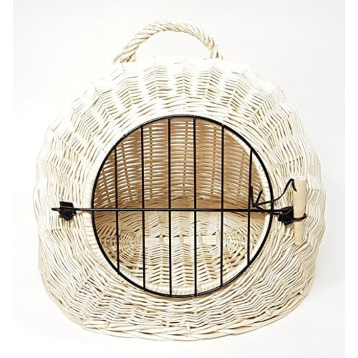 Транспортний кошик Tigana для котів Korbhöhle, плетений з лози, білий (45 см, без подушки)