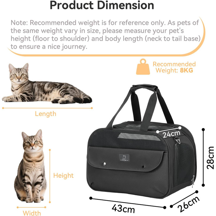 Транспортний бокс для котів та собак 4 PET - для кабіни літака/автомобіля, легкий, з безпечними пряжками та сіткою, чорний