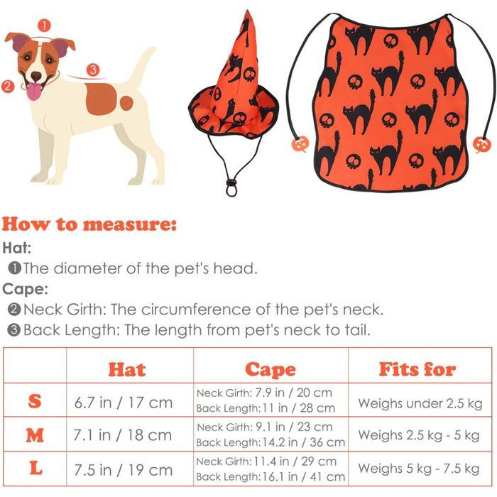 Костюм для собак на Хелловін POPETPOP – костюм чарівника для домашніх тварин, мантия з капелюшком відьми, для цуценят та котів, костюм на Хелловін