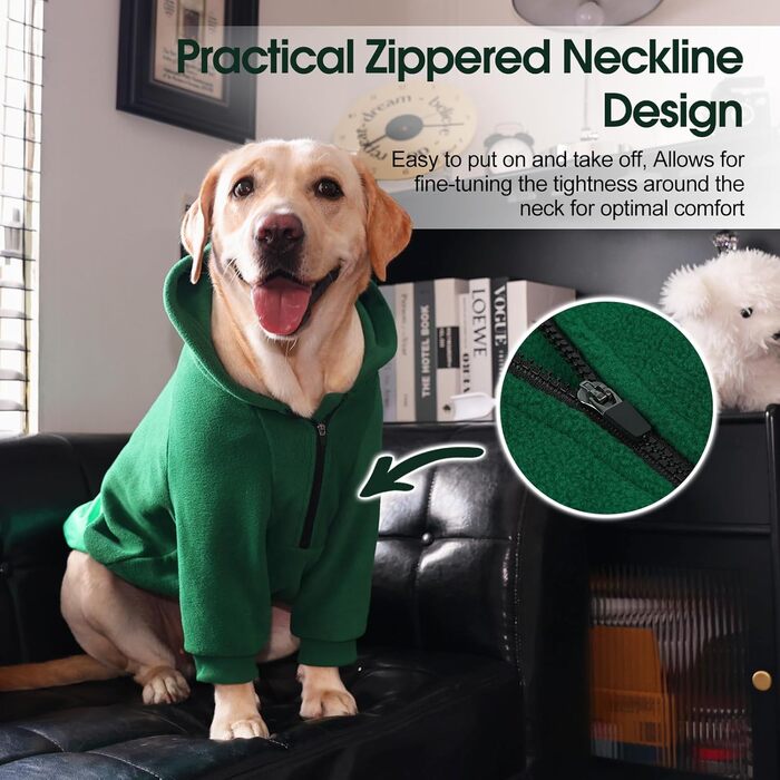 Світшот з капюшоном для великих собак Nanaki, тепла флісова куртка з кишенею для хлопчиків та дівчаток, підходить для Бульдога, теплий зимовий одяг для собак (Сірий, X-Large Зелений)
