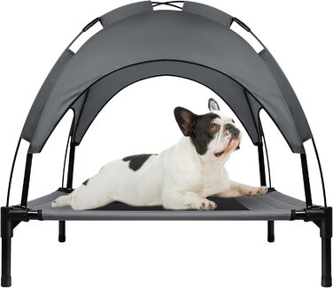 Підвищене ліжко для собак UISEBER 92x76x92 см, Outdoor з дахом, для великих собак до 50 кг, водонепроникне, сіре + чорне