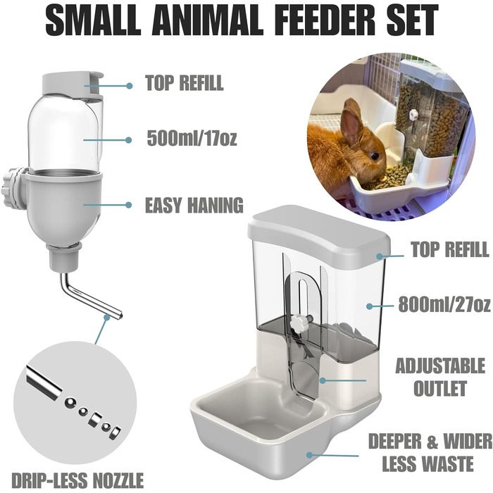 Автоматичний диспенсер для корму та води для домашніх тварин, підвісний, для собак, котів, кроликів, морських свинок, шиншил, їжаків, хорягів (блакитний)
