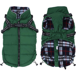 Водонепроникний зимовий теплий одяг для собак, теплий одяг для собак з шлейкою, для маленьких собак, розмір M (довжина спини 34 см), зелений