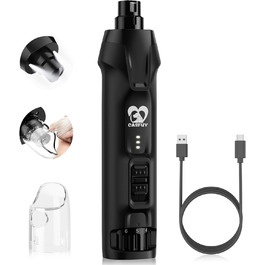 Електричний точилка для собачих кігтів Casfuy - тиха, з LED-підсвіткою та збирачем пилу, 4.8V, для великих собак (чорний)