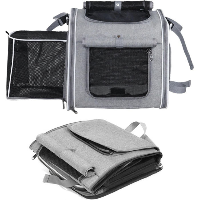 Велосипедний кошик для собак, розширюваний, складний, переноска для тварин на велосипед, водонепроникний Softshell, 4 двері, 4 сітчасті вікна, переноска для котів та собак до 8 кг, легкий (Сірий)