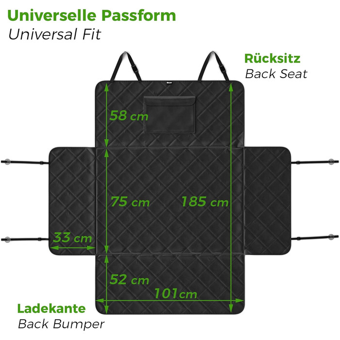 Захист для багажника автомобіля BELISY для собак: водовідштовхувальний килимок з захистом бокових стінок та краю вантажного відсіку, антиковзаюча поверхня, 185 x 101 x 35 см. Преміум якість, універсальний розмір.