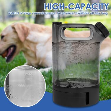 Водяна пляшка для собак об'ємом 2500 мл, портативна XXL велика, витокозахисна, для подорожей, парків, кемпінгу, походів (чорна)