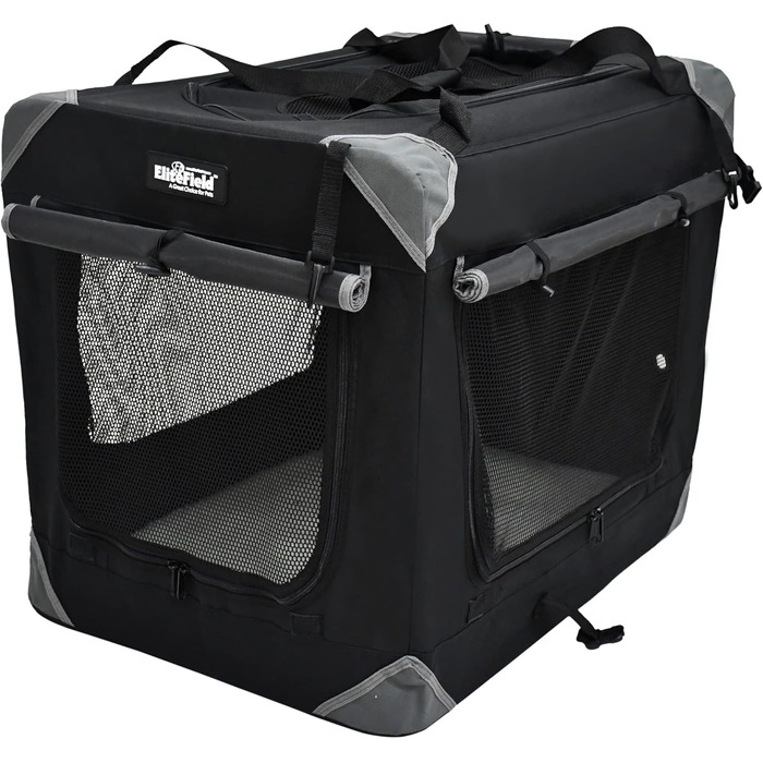 Кіяж для собак EliteField з 3 дверцятами, складаний, м'який, з сумкою для перенесення та флісовим ліжком, для використання в приміщенні та на вулиці, 91.4 x 61 x 71.1 см