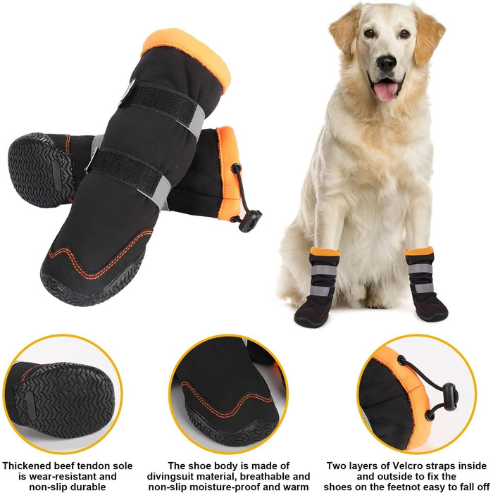 Зимові чоботи для собак, флісова підкладка, шнурок, неслизька підошва – відбивачі, для маленьких, середніх та великих собак