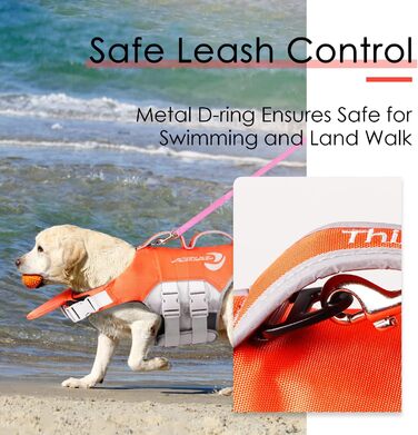 Жилет рятувальний для собак ThinkPet, помаранчевий, розмір L, з регулюванням та світловідбиваючими елементами