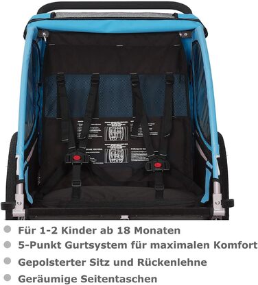 Дитячий причіп Tiggo VS 2 в 1 для велосипеда з функцією коляски та бегуном, блакитний