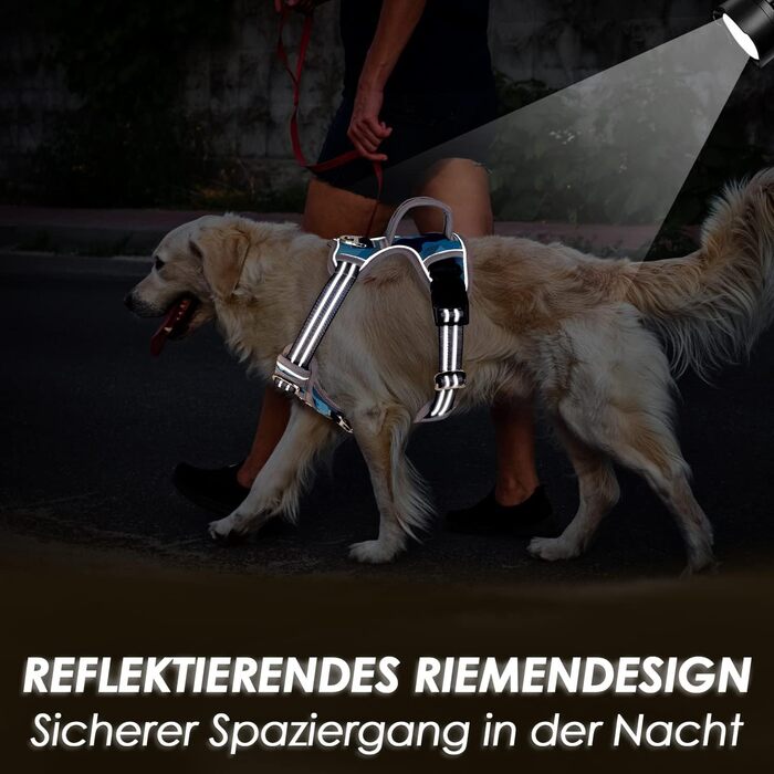 Нашийник для собак великих порід, шлейка з двома карабінами та зручною ручкою, регульована та світловідбиваюча, для щоденних тренувань (L), камуфляжний колір