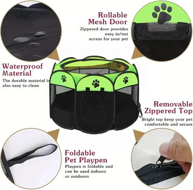 Складаний вольєр для цуценят та собак, портативний загон для тварин, 74x43 см (зелений)