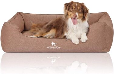 Ортопедичне велюрове ліжко для собак Knuffelwuff Leano XXL 120x85 см світло-коричневе, знімний чохол, пране, для великих, середніх і малих собак