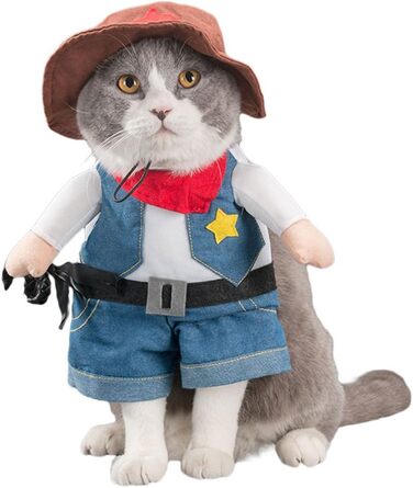 Костюм для домашніх тварин: собака, кіт - G-Like. Милі та стильні куртки, переодягання, сорочки, сукні, костюми. Ідеально для Хелловіну та Різдва (L, Ковбой)