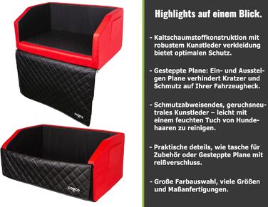Ліжко для собак у багажник CopcoPet - 90x70x38 см, штучна шкіра, захист багажника, водовідштовхувальне, стійке до подряпин, система кріплення, захисний коврик, червоно-чорний колір