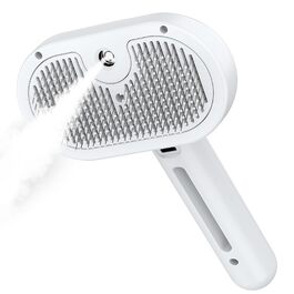 Парова щітка для котів, самоочисна щітка для догляду за собаками, легко очищається, видаляє статичну та літаючу шерсть, розпилювальна щітка для котів та собак білого кольору