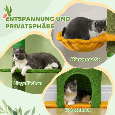 PawHut Регульований за висотою кігтетопор 230-275 см, економний за місцем, ігровий центр з гамаком, зелений