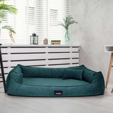Ортопедичне ліжко для собак Tierlando® Bruce з знімним та пральним велюровим покриттям, ліжко-софа для середніх та великих собак, розмір 130x100 см, колір: Petrol