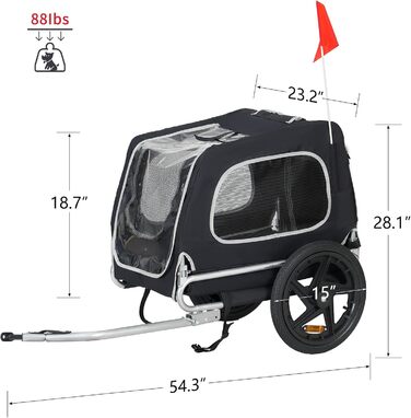 Фаркоп для велосипеда Sogesfurniture для собак, візок для собак на велосипеді, складний, з муфтою, прапорцем, відбивачем, 600D Oxford Canvas, чорний