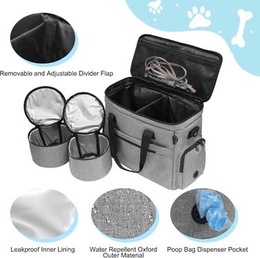 MYDAYS Сумка для собак, багаж для тварин, дорожня сумка на вихідні з мискою (сіра)