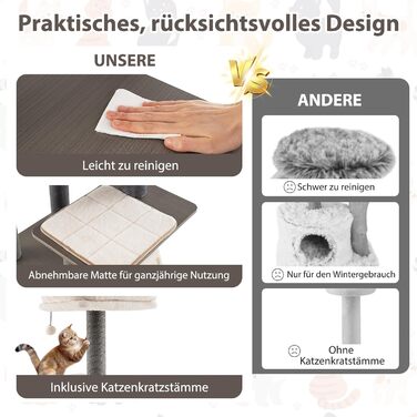 Дерев'яний кігтеточки для котів COSTWAY 151 см з платформами, печерею та іграшкою, сірий. Кліматичний комплекс для котів, кігтеточки-вежа, 58 x 48 x 171 см