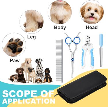 Набір професійних ножиць для грумінгу собак та котів, 4 шт. з безпечними закругленими кінцями, сталевий гребінець, шкіряний чохол