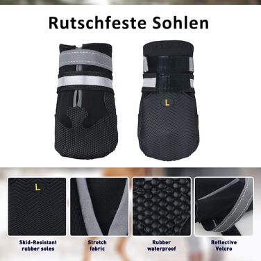 Чоботи для собак REESTBOO, 4 шт. Водонепроникні захисні човники для лап з відбиваючим ремінцем, клямками, для великих собак, чорні (XXL)