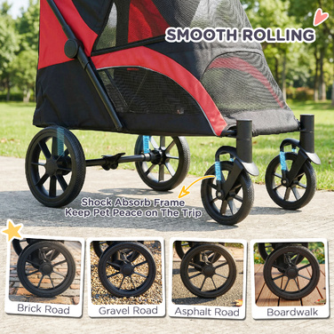 Складаний візок для собак середніх порід, прогулянковий buggy для домашніх тварин на 4 колесах із гальмами та страховочним повідцем, чорний