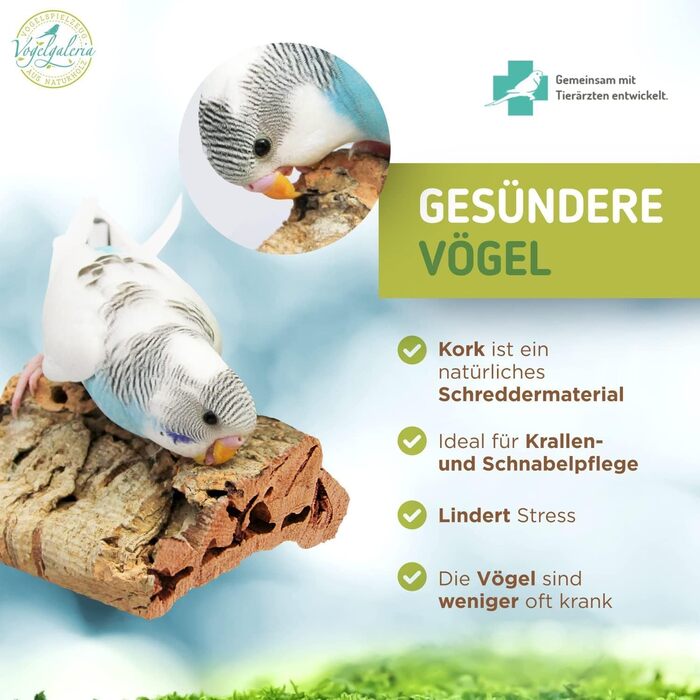 Набір з 4 коркових каменів для птахів Vogelgaleria – смачний замінник сепії та кальцієвого каменю, аксесуари для хвилястих папуг