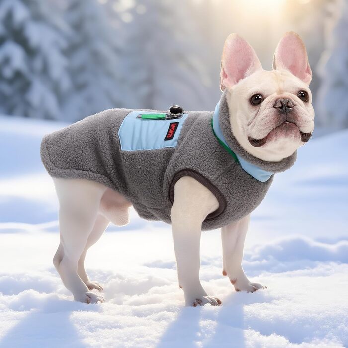 Зимова куртка для собак FeiaX Ware з флісу, тепла жилетка для собак з кільцем D, одяг для собак, варіація для маленьких та середніх собак (Сірий, L)